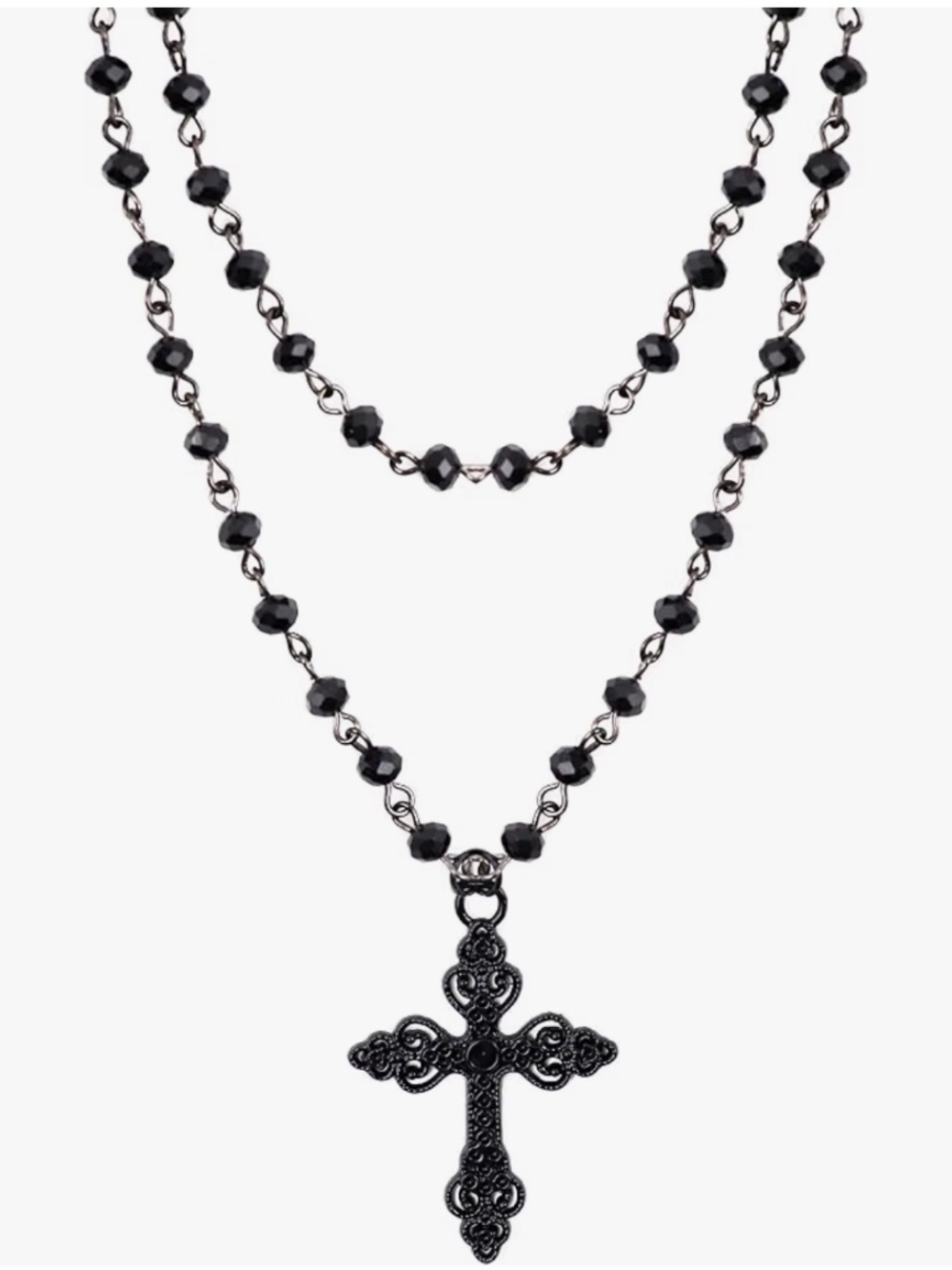 Layered Black Beaded Choker Necklace